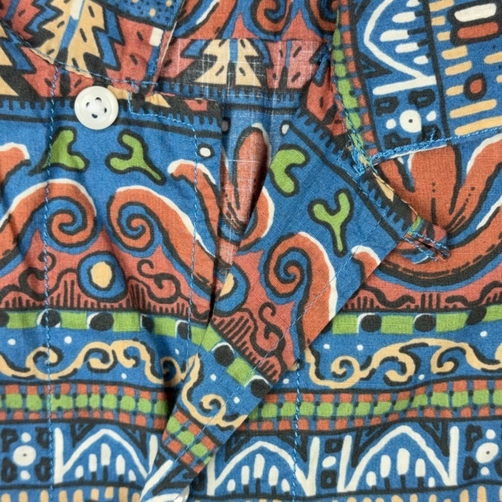 J.Crew Shirt Mens Medium Blue Tribal Geometric Print Cotton Camp Summer Beach - Picture 5 of 13